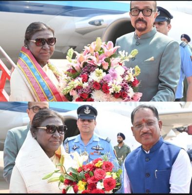 राष्ट्रपति द्रौपदी मुर्मु का छत्तीसगढ़ आगमन: स्वामी विवेकानंद एयरपोर्ट पर हुआ भव्य स्वागत