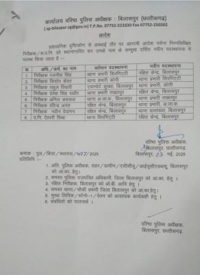 CG BREAKING : बदले गए कई थाना के मुखिया प्रशासनिक दृष्टिकोण से भेजें गए इधर से उधर जानें किसे कहा मिली नई जिम्मेदारी पढ़े पूरी ख़बर